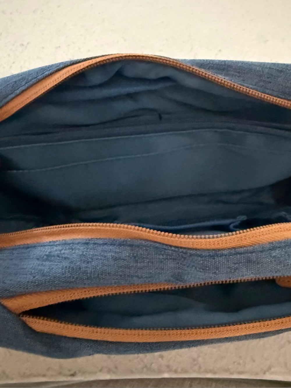 Classic Navy Travel Toiletry Bag with Tan Trim